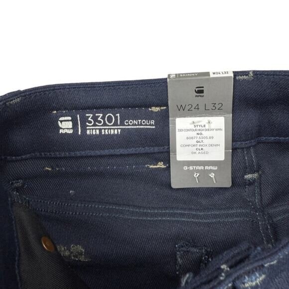 G-Star Raw 3301 High Waisted Skinny Jean In Dark Aged Women's Size 24 - Picture 6 of 9